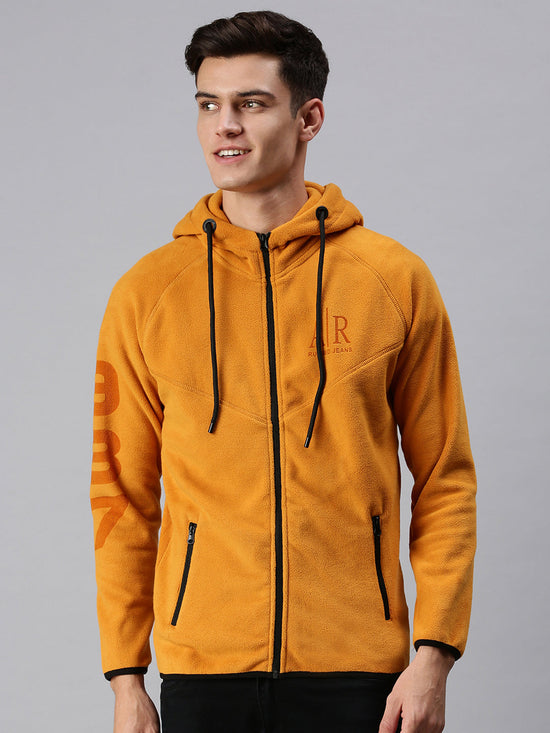 Men Hooded Solid Yellow Sweatshirt-AR-1685-Yellow