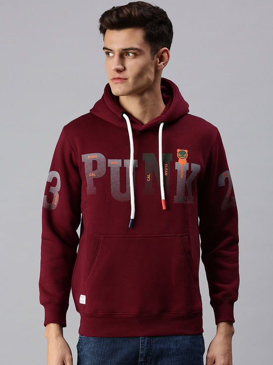 Men Hooded Graphic Print Multi Sweatshirt-AR-1686-Maroon