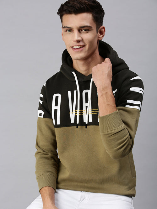 Men Hooded Graphic Print Grey Sweatshirt-AR-1688-Greyolive