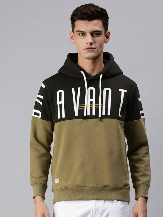 Men Hooded Graphic Print Grey Sweatshirt-AR-1688-Greyolive