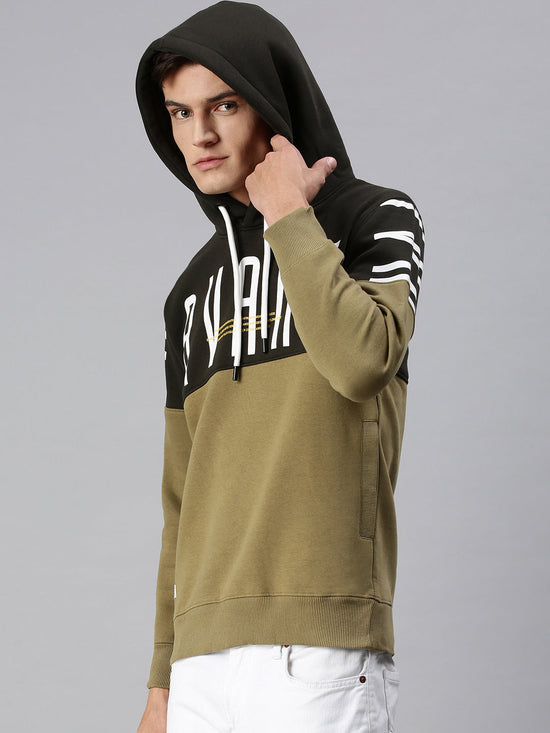 Men Hooded Graphic Print Grey Sweatshirt-AR-1688-Greyolive