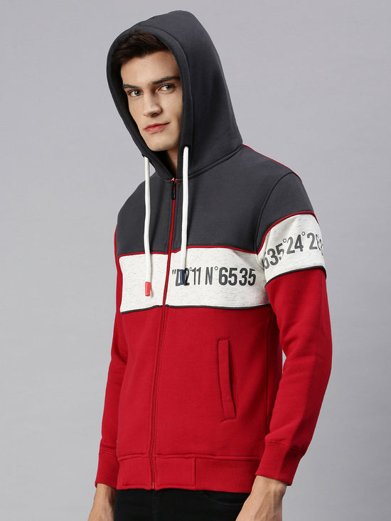 Men Hooded Colourblocked Multi Sweatshirt-AR-1690-Greyred