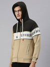 Men Hooded Colourblocked Beige Sweatshirt-AR-1690-Olivebiege