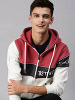 Men Hooded Colourblocked Red Sweatshirt-AR-1690-Redwhite