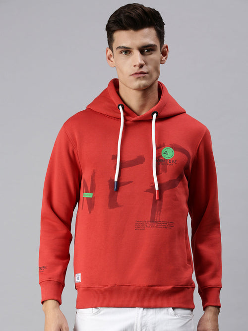 Men Hooded Graphic Print Red Sweatshirt-AR-1693-Red