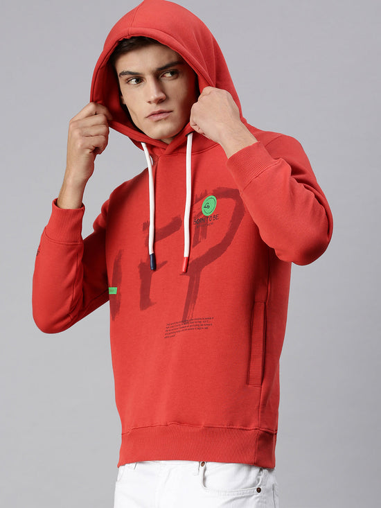 Men Hooded Graphic Print Red Sweatshirt-AR-1693-Red