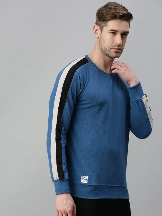 Men Solid Blue Sweatshirt-AR-7454-Blue