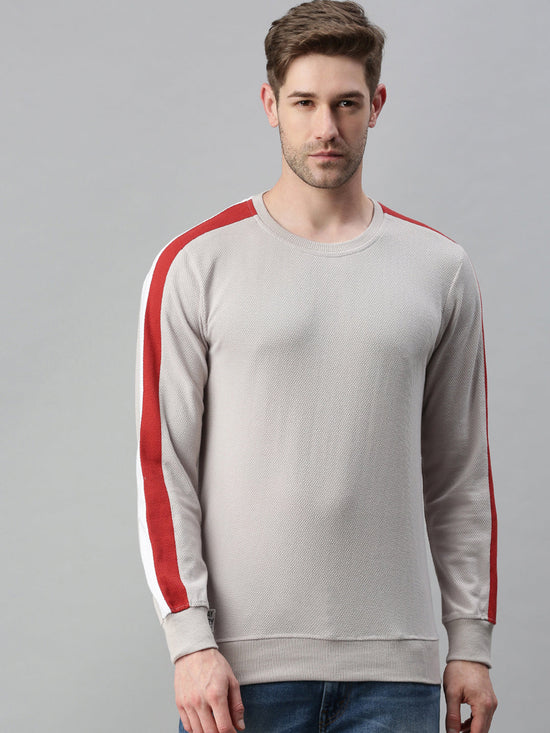 Men Striped Grey Sweatshirt-AR-7454-Grey