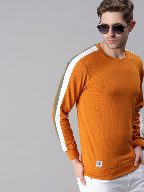 Men Striped Orange Sweatshirt-AR-7454-Orange