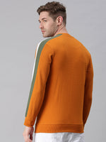 Men Striped Orange Sweatshirt-AR-7454-Orange