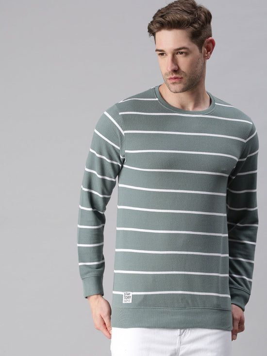 Men Striped Green Sweatshirt-AR-7581-Green