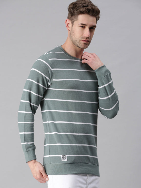 Men Striped Green Sweatshirt-AR-7581-Green