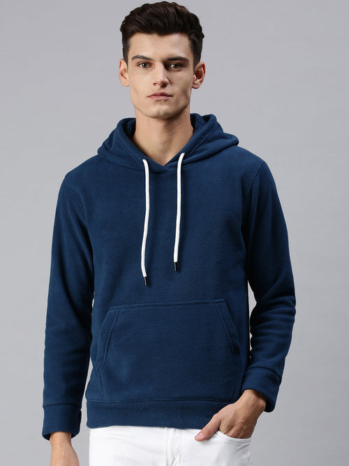 Men Hooded Solid Blue Sweatshirt-AR-DKC18-Blue