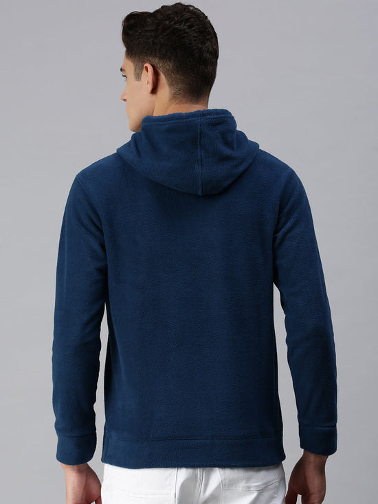 Men Hooded Solid Blue Sweatshirt-AR-DKC18-Blue