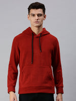 Men Hooded Solid Red Sweatshirt-AR-DKC18-Rust