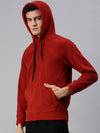 Men Hooded Solid Red Sweatshirt-AR-DKC18-Rust