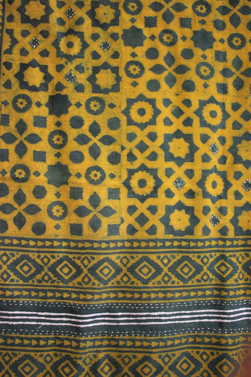 Ajrakh Hand Block Printed And Hand Embroidered Scarf Fero
