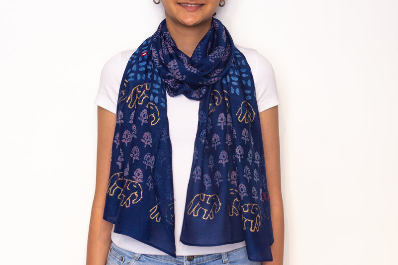 Dabu Hand Block Great Printed And Hand Embroidered Scarf