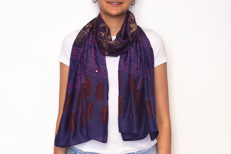 Dabu Hand Block Best Printed And Hand Embroidered Scarf