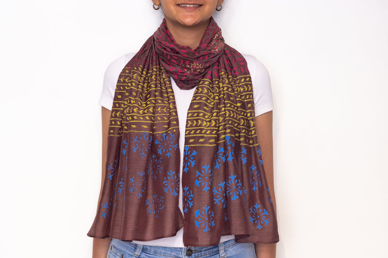 Dabu Hand Block Low Printed And Hand Embroidered Scarf