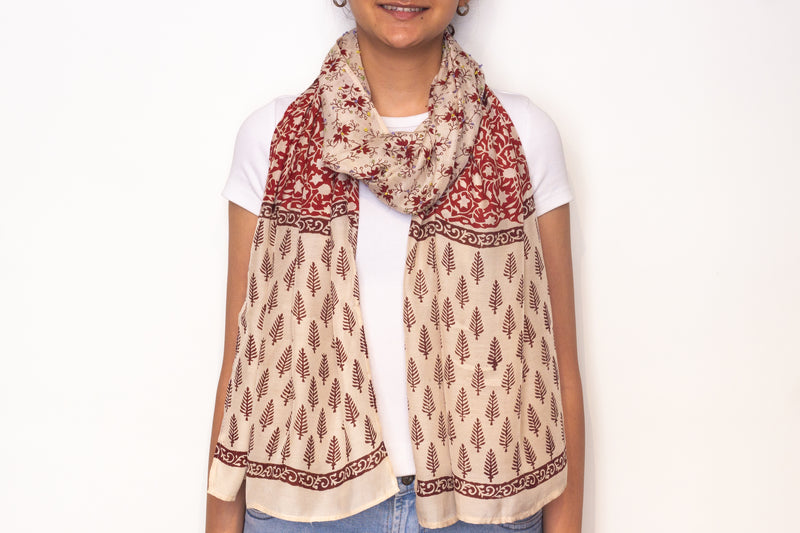 Bagru Hand Block Printed And Hand Embroidered Scarf Ascot