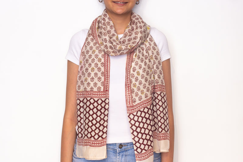 Bagru Hand Block Printed And Hand Embroidered Scarf Crest