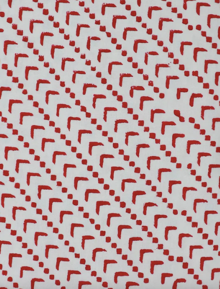 Handblock Printed Red Geometric Triangles On White Base