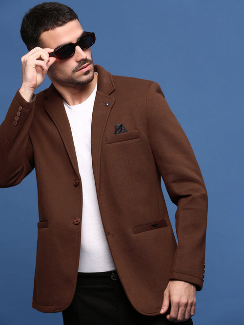 Men Brown Slim Fit Single Breasted Blazer-AR-Z-1-Brown