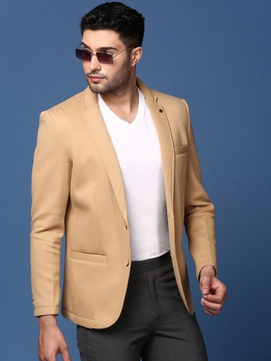 Men Khaki Slim Fit Single Breasted Blazer-AR-Z1-Khaki