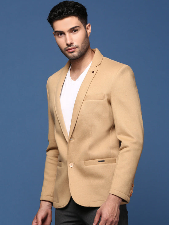 Men Khaki Slim Fit Single Breasted Blazer-AR-Z1-Khaki