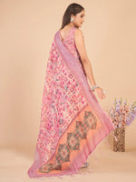 Saree Mall Women's Linen Blend Pink Printed Designer Saree With Blouse Piece-ARDHN2303