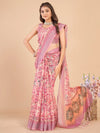 Saree Mall Women's Linen Blend Pink Printed Designer Saree With Blouse Piece-ARDHN2303