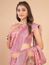 Saree Mall Women's Linen Blend Pink Printed Designer Saree With Blouse Piece-ARDHN2303