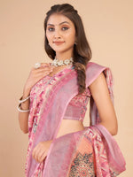 Saree Mall Women's Linen Blend Pink Printed Designer Saree With Blouse Piece-ARDHN2303