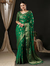 Saree Mall Women's Georgette Teal Green Woven Design Designer Saree With Blouse Piece-ARIES01A