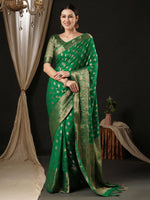 Saree Mall Women's Georgette Teal Green Woven Design Designer Saree With Blouse Piece-ARIES02E