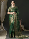 Saree Mall Women's Georgette Green Woven Design Designer Saree With Blouse Piece-ARIES07D