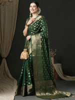 Saree Mall Women's Georgette Green Woven Design Designer Saree With Blouse Piece-ARIES07D