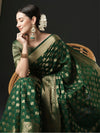 Saree Mall Women's Georgette Green Woven Design Designer Saree With Blouse Piece-ARIES07D