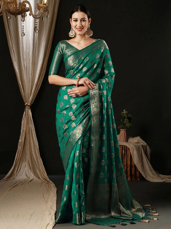 Saree Mall Women's Georgette Turquoise Woven Design Designer Saree With Blouse Piece-ARIES10B