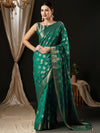 Saree Mall Women's Georgette Turquoise Woven Design Designer Saree With Blouse Piece-ARIES11C