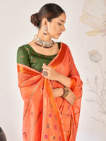 Saree Mall Women's Cotton Blend Orange Woven Design Designer Saree With Blouse Piece-ARIKA82001