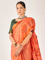 Saree Mall Women's Cotton Blend Orange Woven Design Designer Saree With Blouse Piece-ARIKA82001