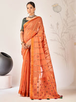 Saree Mall Women's Cotton Blend Orange Woven Design Designer Saree With Blouse Piece-ARIKA82001