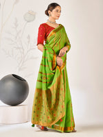 Saree Mall Women's Cotton Blend Light Green Woven Design Designer Saree With Blouse Piece-ARIKA82002