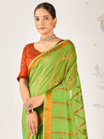 Saree Mall Women's Cotton Blend Light Green Woven Design Designer Saree With Blouse Piece-ARIKA82002