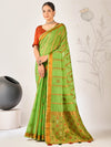 Saree Mall Women's Cotton Blend Light Green Woven Design Designer Saree With Blouse Piece-ARIKA82002