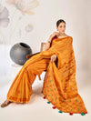 Saree Mall Women's Cotton Blend Yellow Woven Design Designer Saree With Blouse Piece-ARIKA82003