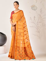 Saree Mall Women's Cotton Blend Yellow Woven Design Designer Saree With Blouse Piece-ARIKA82003