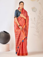 Saree Mall Women's Cotton Blend Rose Gold Woven Design Designer Saree With Blouse Piece-ARIKA82004